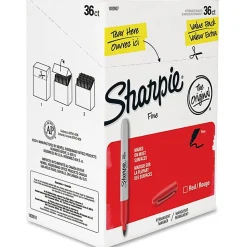 Sharpie® Permanent Fine-Point Markers, Red, Pack Of 36