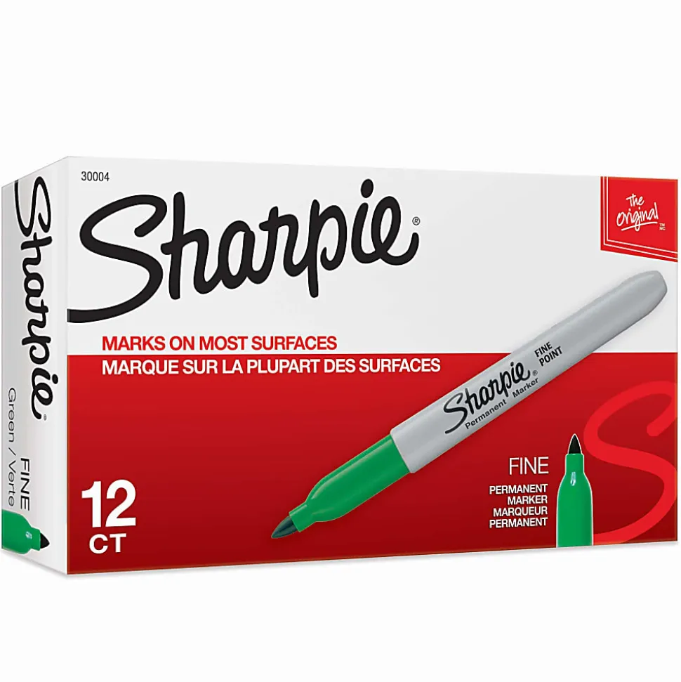 Sharpie® Permanent Fine-Point Markers, Green, Pack Of 12