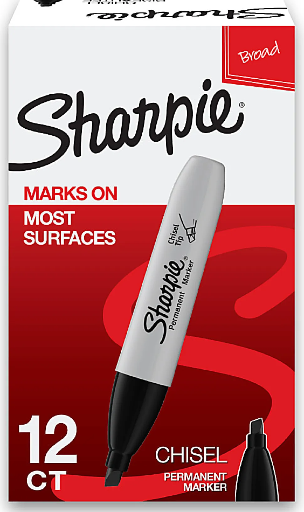 Sharpie® Permanent Markers, Chisel Tip, Black Ink, Pack Of 12 Markers