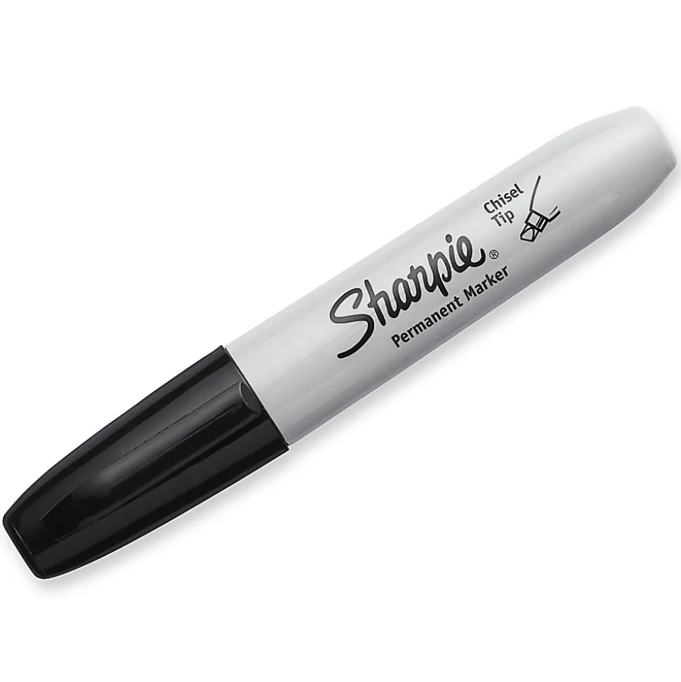 Sharpie® Permanent Markers, Chisel Tip, Black Ink, Pack Of 12 Markers