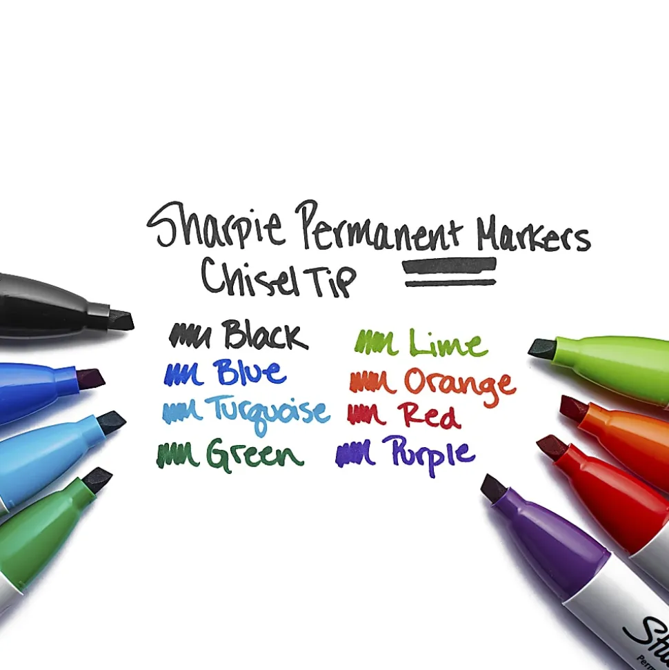 Sharpie® Permanent Markers, Chisel Tip, Black Ink, Pack Of 12 Markers