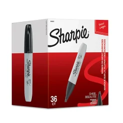 Sharpie® Permanent Markers, Chisel Tip, Gray Barrel, Black Ink, Pack Of 36 Markers