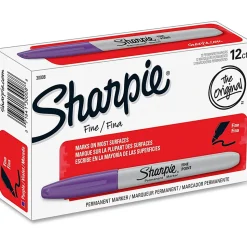 Sharpie® Permanent Markers, Fine Point, Purple, Pack Of 12