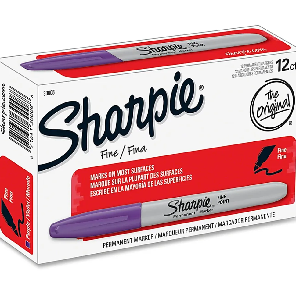 Sharpie® Permanent Markers, Fine Point, Purple, Pack Of 12