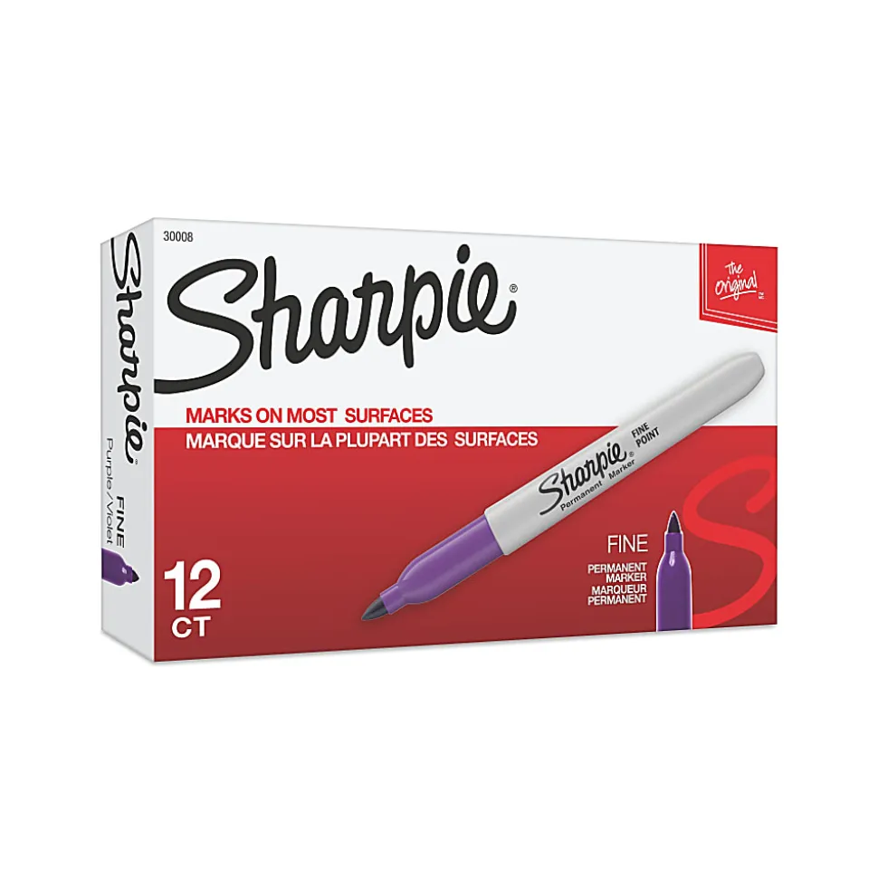 Sharpie® Permanent Markers, Fine Point, Purple, Pack Of 12