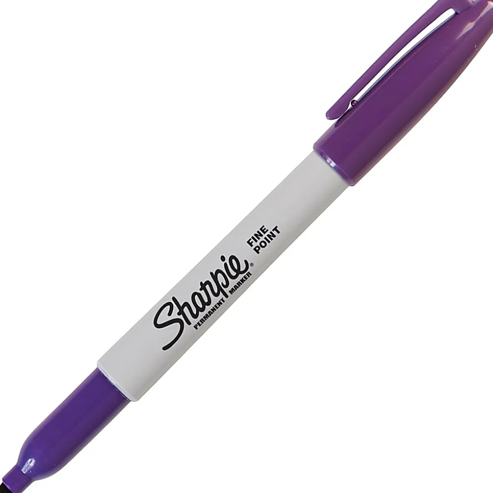 Sharpie® Permanent Markers, Fine Point, Purple, Pack Of 12