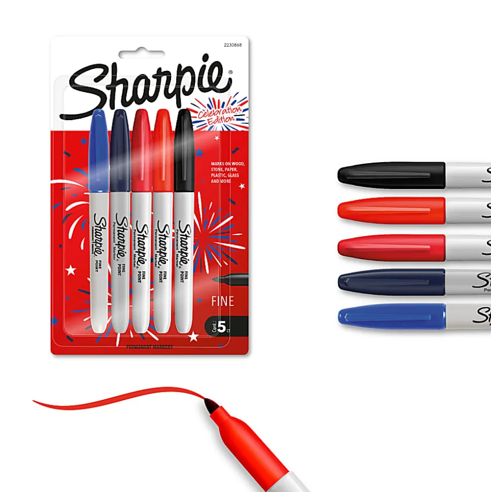 Sharpie® Permanent Markers, Fine Point, Assorted Colors, 5 Count, USA 250th Anniversary Edition