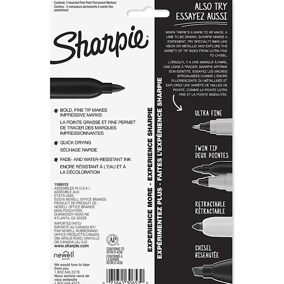Sharpie® Permanent Markers, Fine Point, Assorted Colors, 5 Count, USA 250th Anniversary Edition