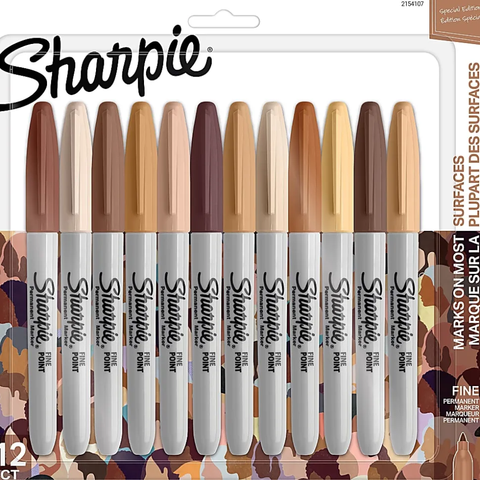 Sharpie® Permanent Markers, Fine Point, Portrait Colors, Pack Of 12 Markers