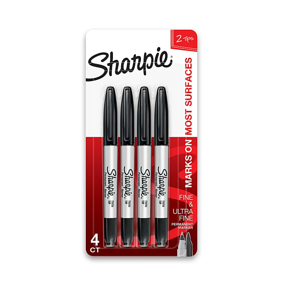 Sharpie Permanent Markers, Twin Tip, Fine/Ultra Fine Point,4/PK, Black