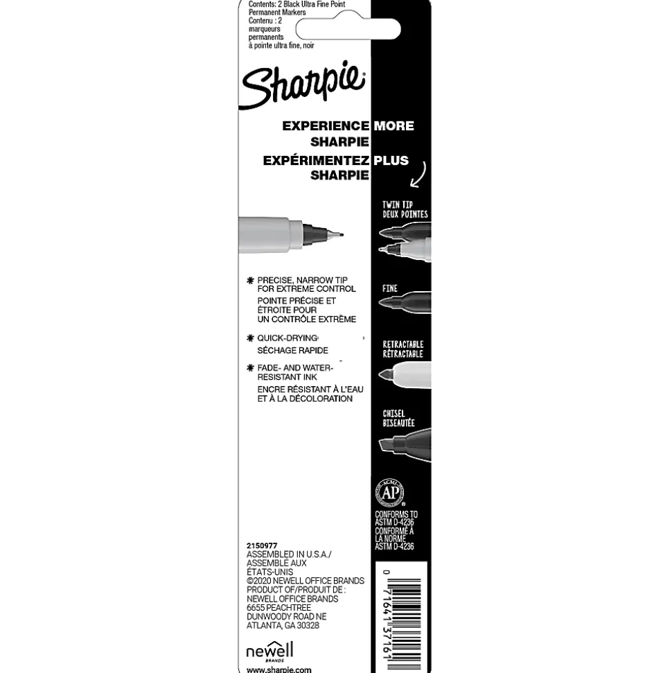 Sharpie® Permanent Ultra-Fine Point Markers, Black, Pack of 2 Markers