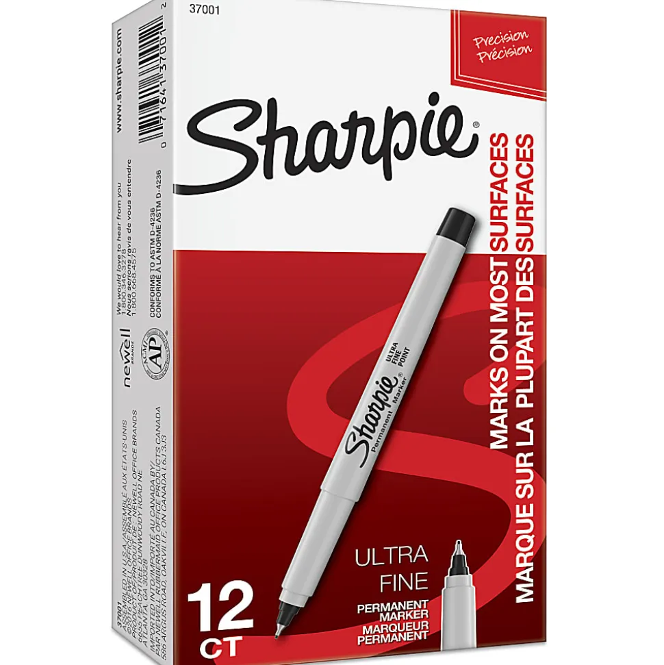 Sharpie® Permanent Ultra-Fine Point Markers, Black, Pack Of 12 Markers