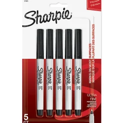Sharpie® Permanent Ultra-Fine Point Markers, Black, Pack Of 5 Markers