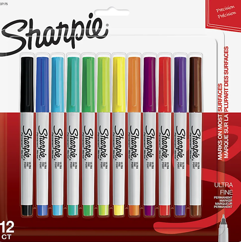 Sharpie® Permanent Ultra-Fine Point Markers, Assorted Colors, Pack Of 12 Markers