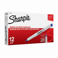 Sharpie® Permanent Ultra-Fine Point Markers, Blue, Pack Of 12 Markers