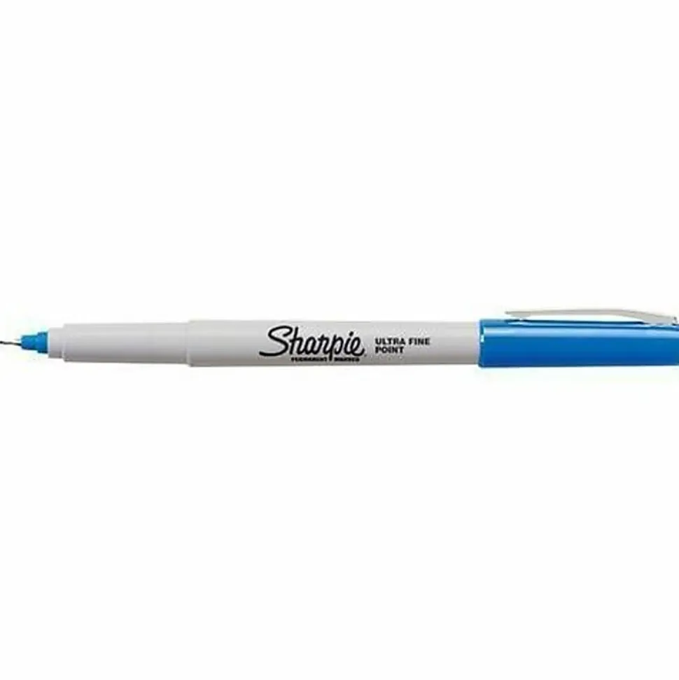 Sharpie® Permanent Ultra-Fine Point Markers, Blue, Pack Of 12 Markers