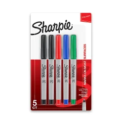 Sharpie® Permanent Ultra-Fine Point Markers, Assorted Colors, Pack Of 5 Markers