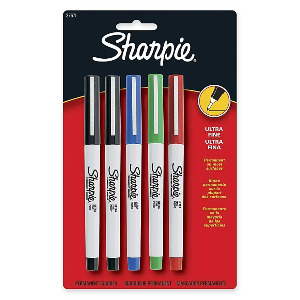 Sharpie® Permanent Ultra-Fine Point Markers, Assorted Colors, Pack Of 5 Markers