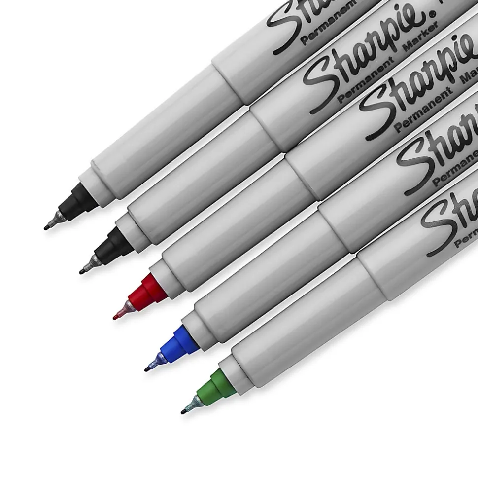 Sharpie® Permanent Ultra-Fine Point Markers, Assorted Colors, Pack Of 5 Markers