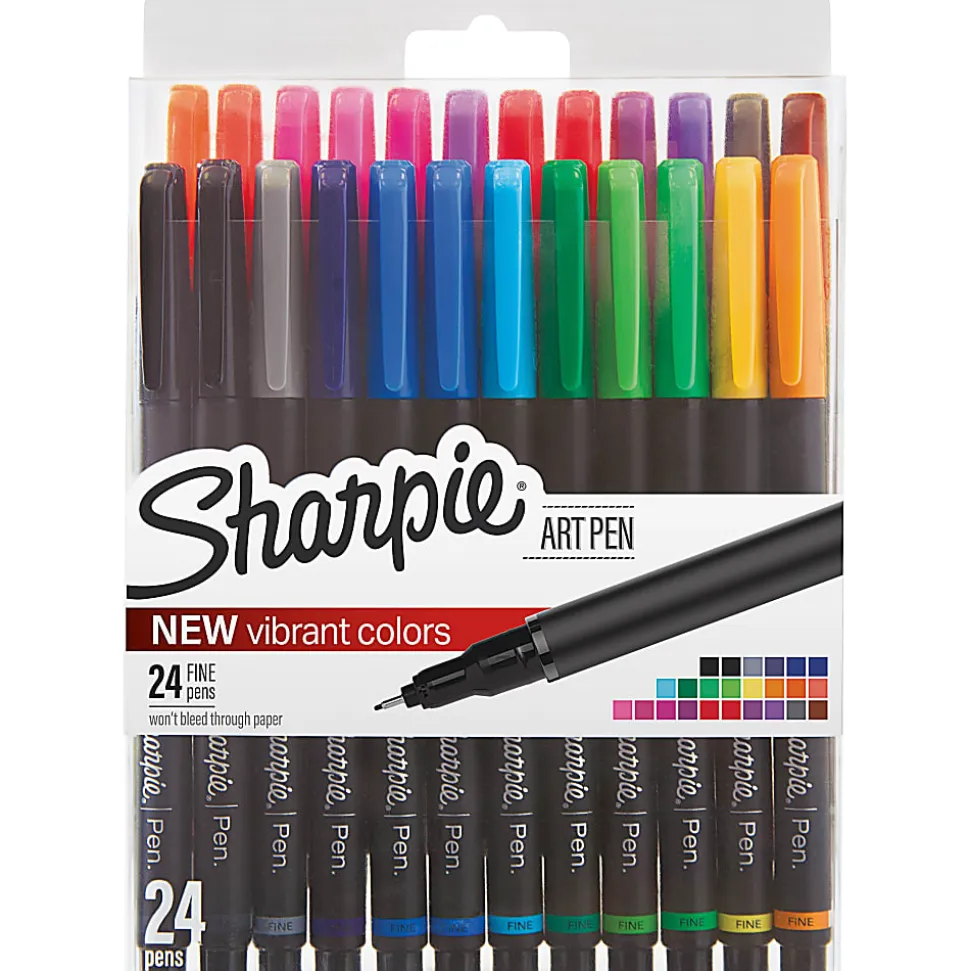 Sharpie® Porous Art Pens, Fine Point, 0.4 mm, Black Barrel, Assorted Ink Colors, Pack Of 24