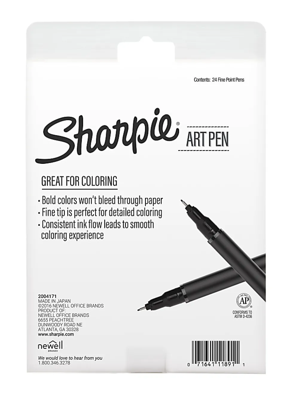 Sharpie® Porous Art Pens, Fine Point, 0.4 mm, Black Barrel, Assorted Ink Colors, Pack Of 24