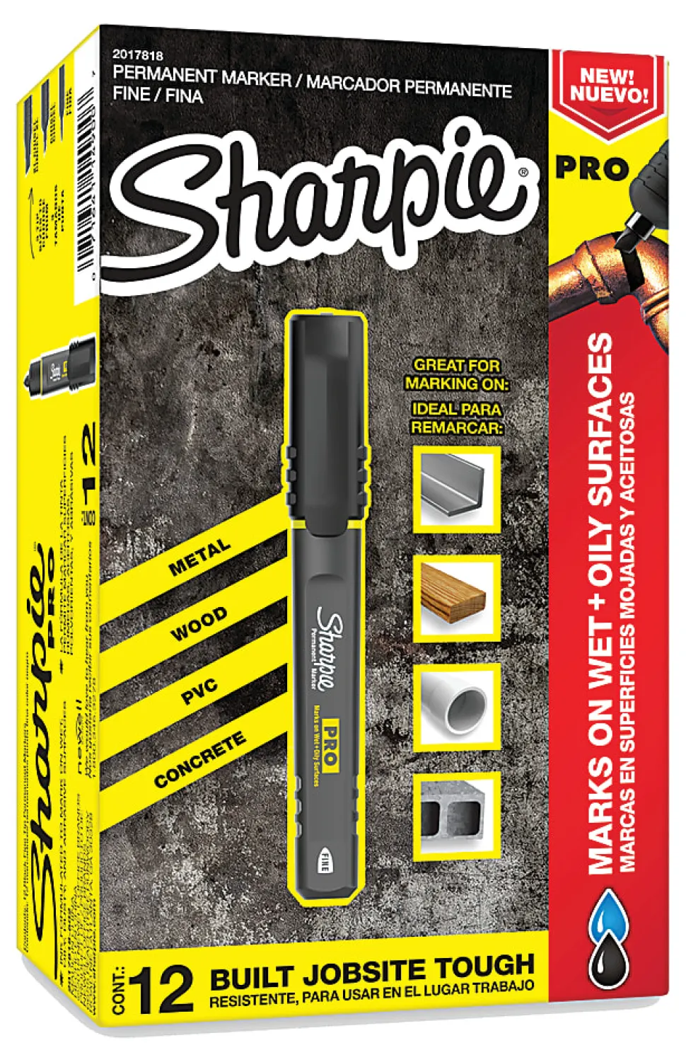 Sharpie® PRO Permanent Markers, Chisel Tip, Medium Point, Black/Gray Barrel, Black Ink, Pack Of 12 Markers