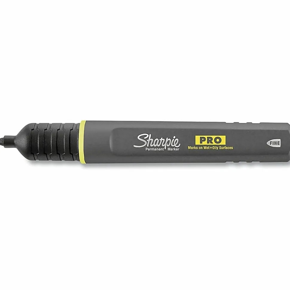 Sharpie® PRO Permanent Markers, Chisel Tip, Medium Point, Black/Gray Barrel, Black Ink, Pack Of 12 Markers