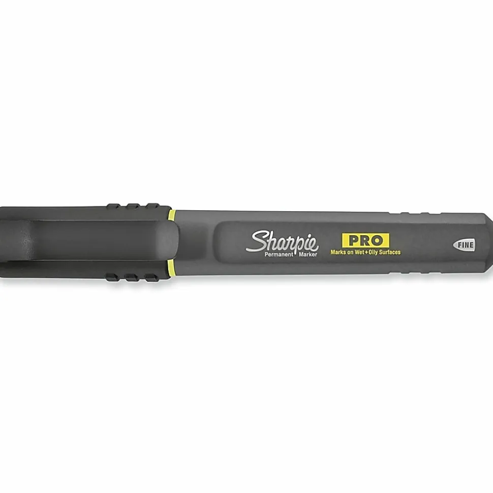 Sharpie® PRO Permanent Markers, Chisel Tip, Medium Point, Black/Gray Barrel, Black Ink, Pack Of 12 Markers