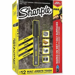 Sharpie® PRO Permanent Markers, Chisel Tip, Medium Point, Black/Gray Barrel, Black Ink, Pack Of 12 Markers