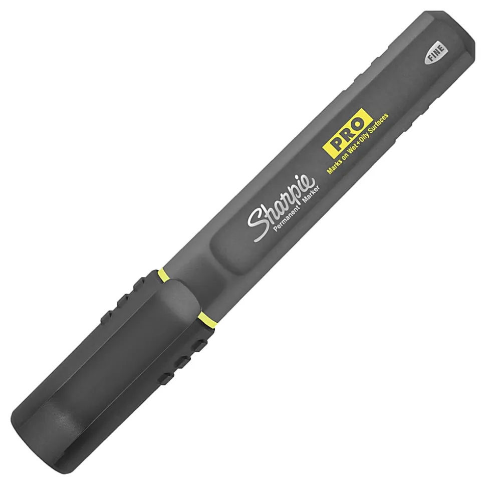 Sharpie® PRO Permanent Markers, Chisel Tip, Medium Point, Black/Gray Barrel, Black Ink, Pack Of 12 Markers