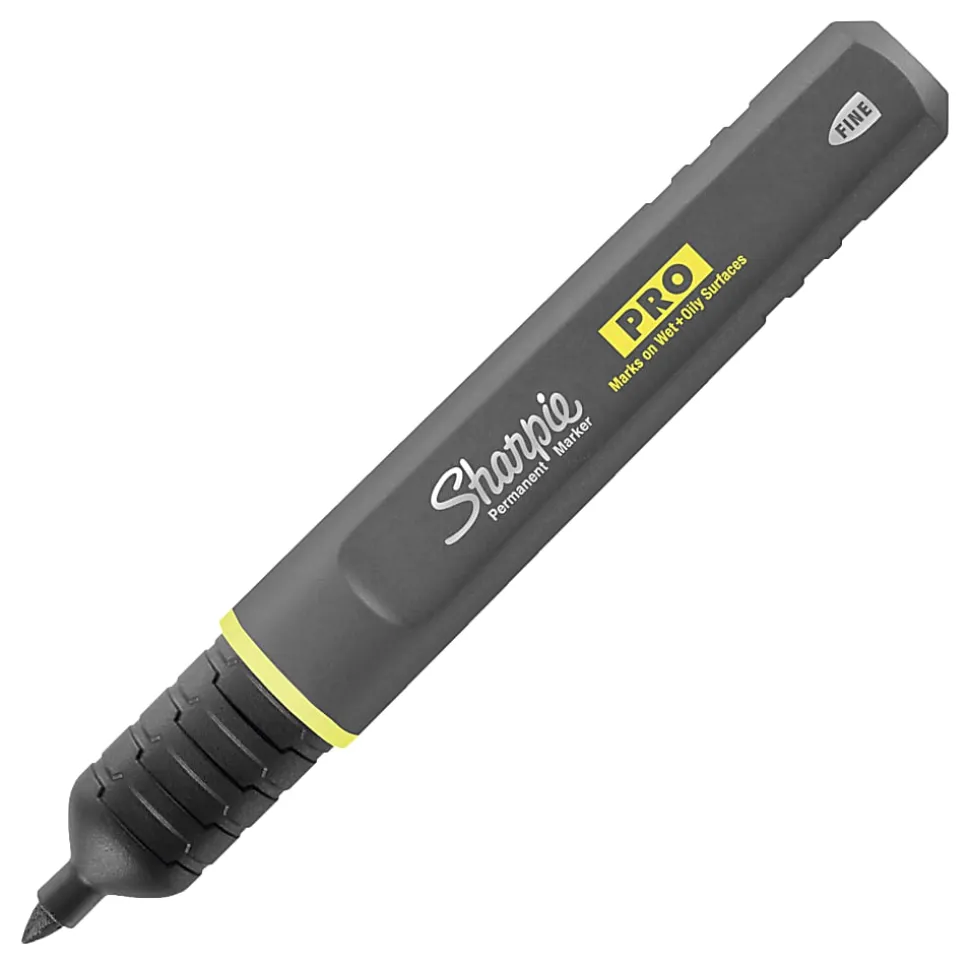 Sharpie® PRO Permanent Markers, Chisel Tip, Medium Point, Black/Gray Barrel, Black Ink, Pack Of 12 Markers