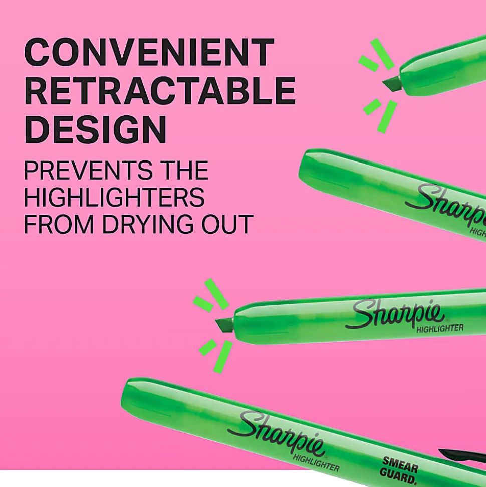 Sharpie® Retractable Highlighters, Fluorescent Yellow, Pack Of 12