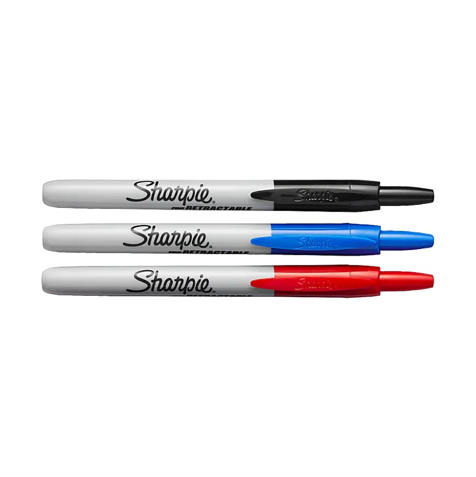 Sharpie® Retractable Permanent Markers, Fine Point, Assorted Colors, Pack Of 3 Markers