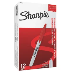 Sharpie® Retractable Permanent Markers, Fine Point, Red, Box Of 12