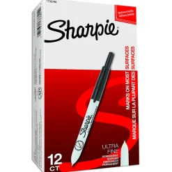 Sharpie® Retractable Permanent Markers, Ultra-Fine Point, Black, Pack Of 12