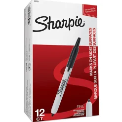 Sharpie® Retractable Permanent Markers, Fine Point, Black, Box Of 12