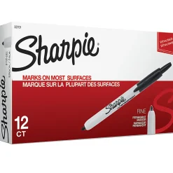 Sharpie® Retractable Permanent Markers, Fine Point, Black, Box Of 12
