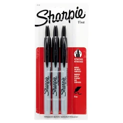 Sharpie® Retractable Permanent Markers, Fine Point, Black, Pack Of 3 Markers