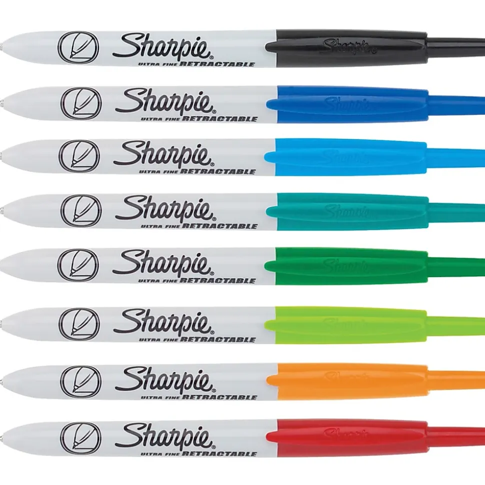 Sharpie® Retractable Permanent Markers, Ultra-Fine Point, Assorted, Pack Of 8