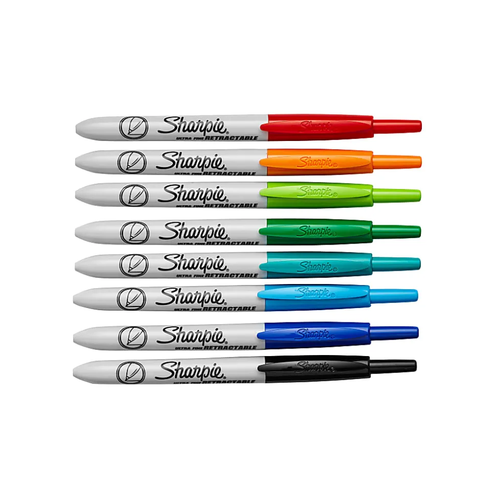 Sharpie® Retractable Permanent Markers, Ultra-Fine Point, Assorted, Pack Of 8