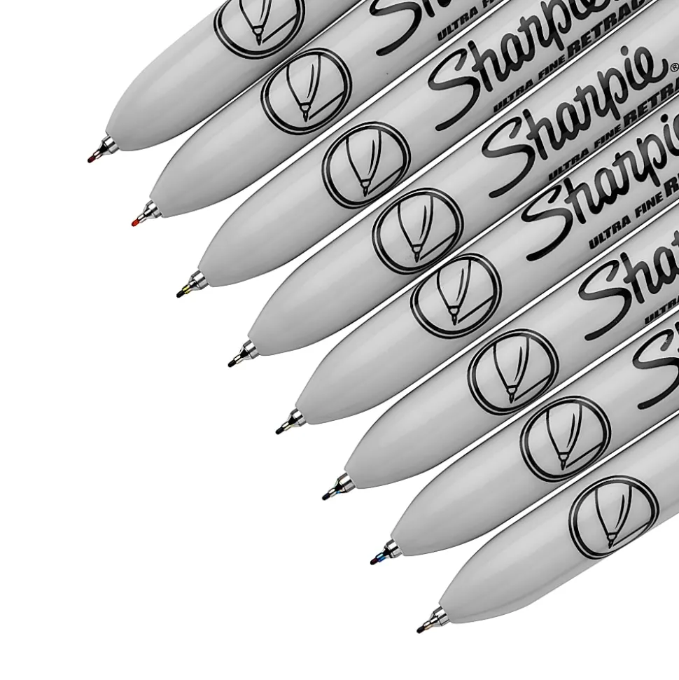 Sharpie® Retractable Permanent Markers, Ultra-Fine Point, Assorted, Pack Of 8