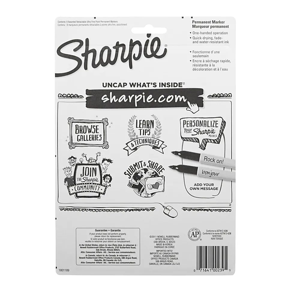 Sharpie® Retractable Permanent Markers, Ultra-Fine Point, Assorted, Pack Of 8