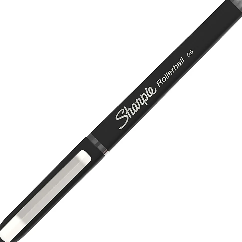 Sharpie® Rollerball Pens, Needle Point, 0.5 mm, Black Ink, Pack Of 12