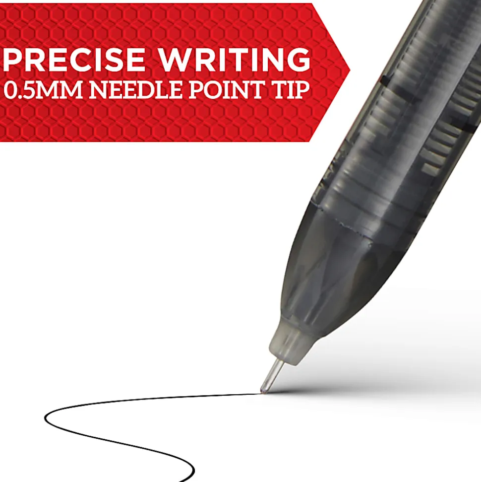 Sharpie® Rollerball Pens, Needle Point, 0.5 mm, Black Ink, Pack Of 12