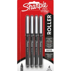 Sharpie® Rollerball Pens, Needle Point, 0.5 mm, Black Ink, Pack Of 4