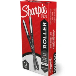 Sharpie® Roller Pens, Arrow Point, 0.7 mm, Black Barrel, Blue Ink, Pack Of 12 Pens