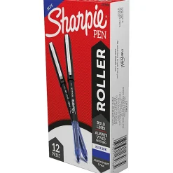 Sharpie® Roller Pens, Arrow Point, 0.7 mm, Black Barrel, Blue Ink, Pack Of 12 Pens