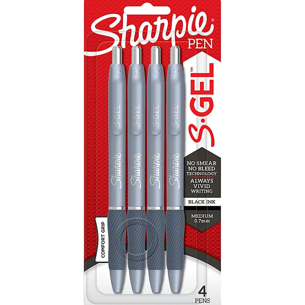 Sharpie® S-Gel Fashion Barrel Gel Pens, Medium Point, 0.7 mm, Blue Barrel, Black Ink, Pack Of 4 Pens