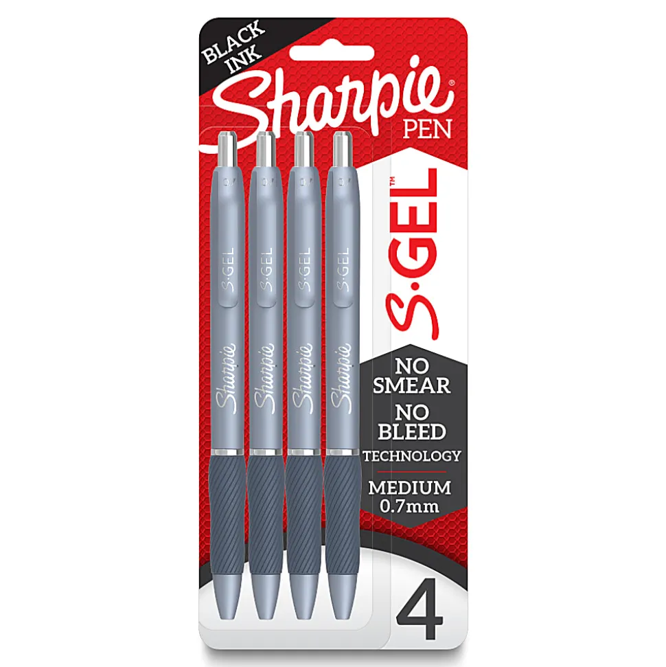 Sharpie® S-Gel Fashion Barrel Gel Pens, Medium Point, 0.7 mm, Blue Barrel, Black Ink, Pack Of 4 Pens