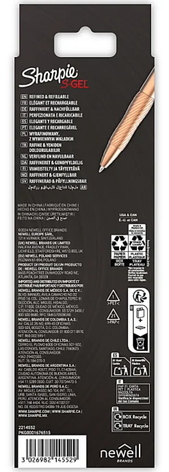 Sharpie S-Gel, Gel Pen, Copper Metal Body, Medium Point (0.7mm), Black Ink, Includes 1 Pen and 1 Additional Ink Refill